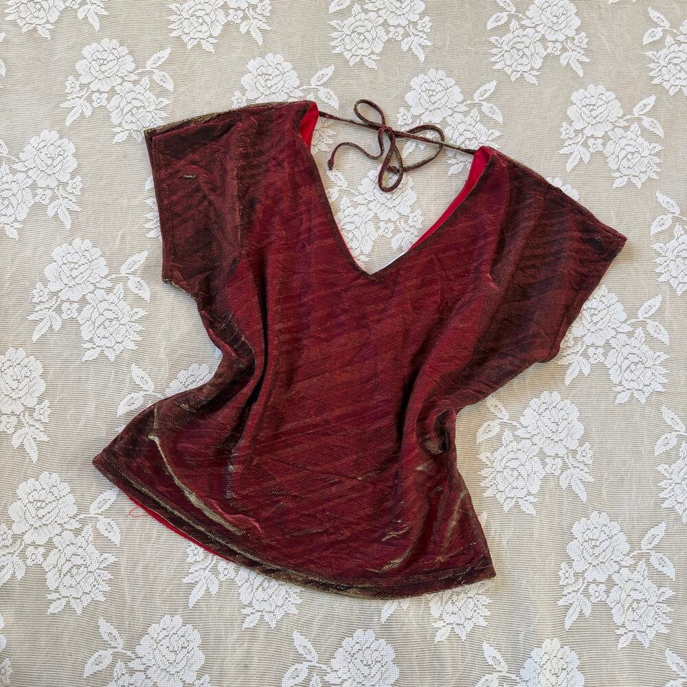 Vintage Filati Metallic Red Gold Y2K Top Size L